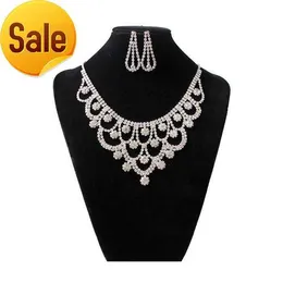 Fashion Austrian Crystal Hochzeit Schmuck-Set Statement Halsketten Ohrringe Sets für Braut-Accessoires Party Schmuck-Set