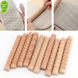 New Wooden Texture Mud Pressed Roller Pattern Roller Rod Embossed Polymer Clay Rolling Pin Ceramic Pottery Art
