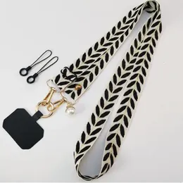 Adjustable Crossbody Long Mobile Phone Lanyard Wide Cloth Neckband Strap Rope Women's Pearl Hanging Ornaments Anti-Lost Lanyard Popular Party Gifts