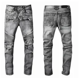 Jeans da uomo moda motociclista strappato nero pantaloni da motociclista slim fit denim slim fit da motociclista