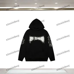 xinxinbuy Felpa con cappuccio da uomo firmata Felpa distrutta Stampa di lettere Flame stampa manica lunga da donna blu Nero verde grigio XS-2XL