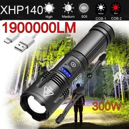 Torches 19000LM XHP140 300W Led Most Powerful Flashlight 18650 XHP50 USB Rechargeable High power Torch light 10000MAh Tactical Lantern Q231130