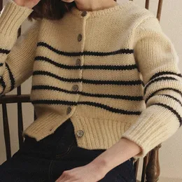 Womens Sweaters Women Striped Buttons Up Knitted Cardigan Sweater Coat Long Sleeve ONeck Casual Knitwear Fall Winter 231129
