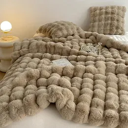 Blankets Rabbit Plush Blanket for Winter Luxury Warmth Super Comfortable Beds High end Warm Quilt Sofa Solid Color 231130