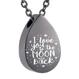 „I Love You to the Moon and Back“ Urnen-Halskette mit Asche-Anhänger aus Edelstahl, Andenken, tropfenförmige Halskette, Jewelry312B