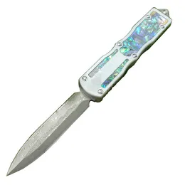 New Arrival High End Damascus Auto Tactical Knife Damascus Steel Double Edge Spear Point Blade 6061-T6 + Abalone shell Handle With Nylon Sheath