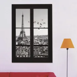 Adesivos de Parede Decalques 3D Janela Torre Eiffel Paris Cidade Removível Art Decor Kids Child Room Mural