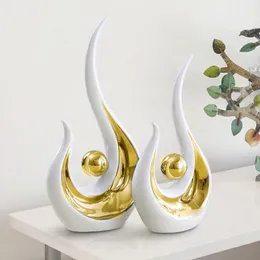 Decorative Objects Figurines 2pcs Creative Abstract Ceramic Sculpture Living Room Decoration Ornament Office Bookshelf desk Art Statue Modern Home Decor 231129