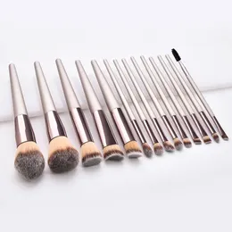 Wholesale professional 14pcs big champagne makeup brush set Loose powder brush blush brush multi-function brush Eye makeup brush kit with Makeup bag