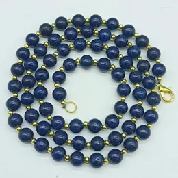 Kedjor utsökta 8mm blå lapis lazuli runda pärlhalsband 28 tum kvinnors smycken gåva