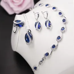 Collier boucles d'oreilles ensemble de luxe femmes émeraude cubique zircone anneaux Bracelet 4 pièces mariée mariage