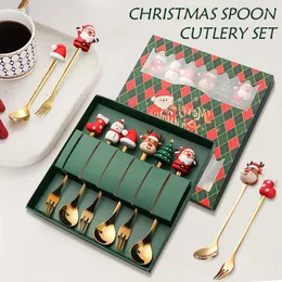 Set di stoviglie Regalo di posate da caffè di Natale Alce Decorazione di Babbo Natale Cucchiaio da dessert Forchetta Set di stoviglie creative in acciaio