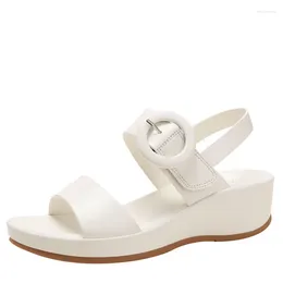 Sandaler 2024 Kvinnors sommarmode mångsidiga bekväma sluttning Hälen Flat Bottom Casual Shoes Thick Sole Middle