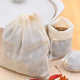 100 Pçs / lote Grandes Saquinhos de Chá 8x10CM Algodão Musselina Cordão Sacos Reutilizáveis para Sabão Ervas Tea290G