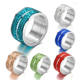 Cluster Rings AsJerlya Wholesale 6 Row Crystal Wedding Ring For Women High Quality Classic Stainless Steel Accessories Party Jewelry