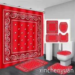 Shower Curtains Turban Art 3D Printing Waterproof Bathroom Curtain Toilet Cover Mat Non-Slip Floor Rug 1 3 4Pcs W02273o