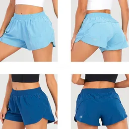 LL Roupos de ioga femininos shorts de cintura alta exercitar calças curtas Fitness Wear Girls Running Elastic Adult Pants Sportswear Evite o mau funcionamento do guarda -roupa