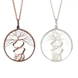 Chains Fashion Hand-made Wire Spiral Wrapped Natural Hexagonal Crystals Necklace Tree Of Life Pendant For Women Girls N565