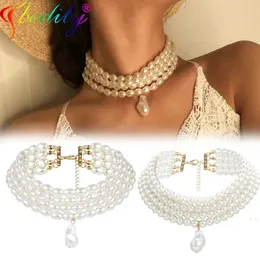 Anhänger-Halsketten Wunderschöner mehrschichtiger Imitationsperlen-Halsband für Frauenschmuck Unregelmäßige Perlen Mode-Hochzeitshalskette 231130