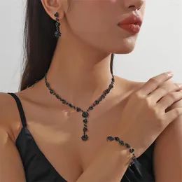 Conjunto de collar y pendientes FYUAN, pulsera de cristal negra Vintage, borla larga para accesorios de novia de boda