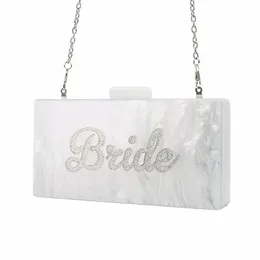 Evening Bags Pearl White With Silver Glitter Name Bride Acrylic Box Clutches Ladies Handbags Fashion Handmade Claps Beach ClutchEv315k