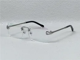 Säljer vintage optiska glasögon Rimless lins flätad kedja och kedjespänne tempelglasögon affärsmode avantgarde dekorativa glasögon 8418