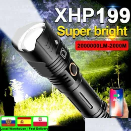 Flashlights Torches 2000000Lm Super Bright Led Flashlight X199 Most Powerf High Power Torch Light Rechargeable Tactical Flash 26650 La Dhfgk