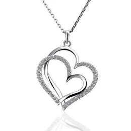 gift White Gold White crystal jewelry Necklace for women DGN498 Heart 18K gold gem Pendant Necklaces with chains191L