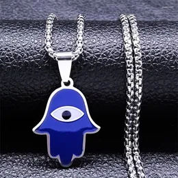 Pendant Necklaces Greek Eye Fatima Hand Necklace Stainless Steel Blue Color Turkish Demon Islamic Lucky Protection Jewelry Colar