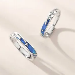 2PCS Dainty Sea Blue Meteoric Star Lover Lover Rings Matching Set Promise Wedding Moon Star Ring Bands for Hhe X0715259r