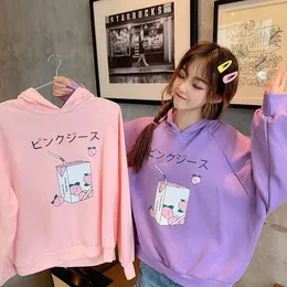 Kvinnors hoodies tröjor harajuku persika broderi lavendel rosa tröja höst vinter kvinnor kawaii lösa långa ärmar toppar överdimensionerade