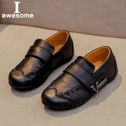 Sapatilhas de couro genuíno crianças sapatos para meninos vestido preto crianças mocassins grande criança ervilhas estudante escola estilo mocassins borracha 231129