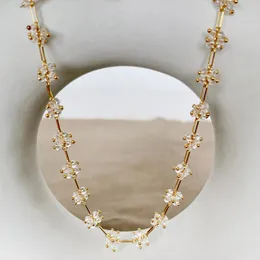 Kedjor peri'sbox handgjorda transparent kristallblomma choker halsband kvinnors guld silver pläterade pärlor blommor halsband smycken bröllop