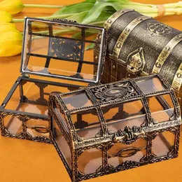 Schmuckbeutel 2023 Piraten-Goldmünzenbox Retro Transparente Schatztruhe Kristall-Edelstein-Kasten Aufbewahrungsorganisator Schmuckstück Andenken