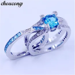 choucong mujeres Boda Conjuntos nupciales anillo Azul cielo 5A circón cz Plata de ley 925 Anillos de compromiso con piedra natal para mujeres hombres 292m