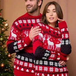 Tenues assorties pour la famille Hiver Femmes Hommes Couples Tenues assorties Pull de Noël Pull imprimé jacquard Pull chaud épais Top Noël Look famille 231130