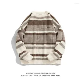 Maglioni da uomo Coppia giapponese retrò a righe color block lavorata a maglia per uomo/donna Trendy Brand stile pigro pullover versatile sciolto