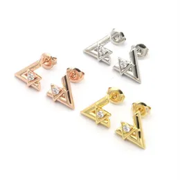 Stainless Steel Fashion Staggered Single Diamond rose gold silver Stud Earrings for Women237R