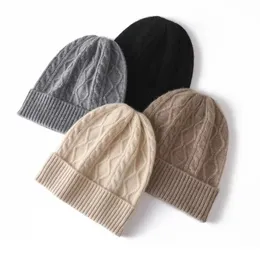 Beanie Skull Caps 100 Pure Cashmere Damen Wintermütze 2023 Warme Wolle Weiche Beanie Bonnet y2k Rhombus Luxus Beanies Für Dame Gestrickte Skullies Cap 231130