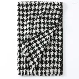 Halsdukar Pure Wool Houndstooth Plaid Wraps Black White Shaw