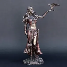 Decorative Objects Figurines Resin Statues Morrigan The Celtic Goddess of Battle with Crow Sword Bronze Finish Statue 15cm for Home Decoration L9 231129