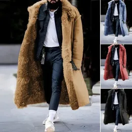 Men's Wool Blends Winter Overcoat Midi Length Men Coat Faux Fur Colorfast Midcalf 231129