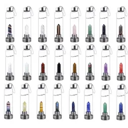 Natural Crystal Water Bottle Point Healing Obelisk Wand Elixir Quartz Crystal Glass Water Bottle Wood Cup Cove Drop Shipping FY4948