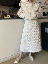 Vestido de duas peças Kimutomo Elegante Solto Peça Sólida Conjunto de Algodão Mulheres Hoodie Manga Longa Bolso Top Elástico Cintura Alta Aline Ski Ins 231129