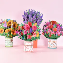 꽃병 인사말 카드 팝장 꽃다발 종이 꽃 3D 꽃 장미 해화 튤립 열대 블룸 홈 장식 230428