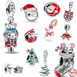 Loose Gemstones European Santa Stockings Snowman Bell Charm Pendant Fits Original Bracelet 925 Sterling Silver Women DIY Gift