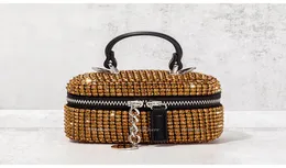Gold Rhinestone Box bag 2022 New Luxury Fashion Cute Chain Lipstick Shiny Diamonds Shoulder Crossbody Bags High Quality1531915