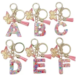 Purple Snowflakes Butterfly A To Z Letter Keychain 26 Initials Alphabet Butterfly Tassel Pendant Key Chain Jewelry Women Gift