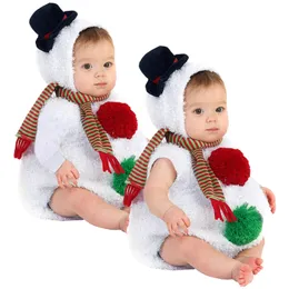 Sciarpe Avvolge Baby Christmas Outfit Ragazzi Ragazze Costumi Vestiti Pupazzo di neve Cosplay Tuta Body con cappuccio e sciarpa Set Abiti autunno inverno 231129