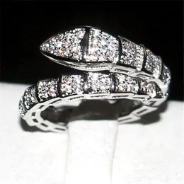 Märke Snake Ring Fashion 10kt White Gold Filled Pave Sätt full diamant cz ringar bröllop brud smyckeband för kvinnor storlek 5-10235f